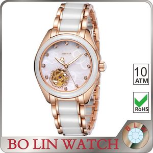 IP rose gold case skeleton watch ceramic with white sapphire sphere ceramic watch - Product Image 1