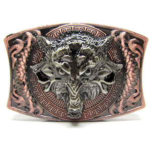 Kepala serigala 40mm dua warna gesper sabuk barat 3D Italia, gesper sabuk 3D kustom - Product Image 1
