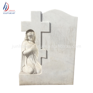Lápida de Mármol Blanco <span class=keywords><strong>con</strong></span> Cruz y <span class=keywords><strong>Flores</strong></span> para <span class=keywords><strong>Cementerio</strong></span> - Product Image 5