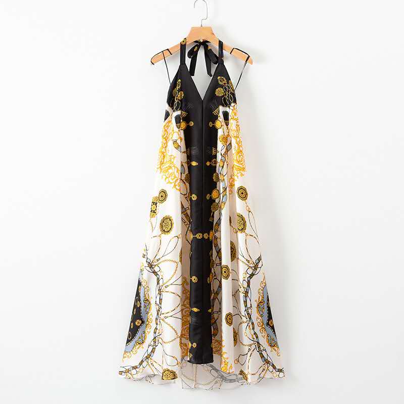 green emerald velvet dress Chain Print Dress - Black main image 1