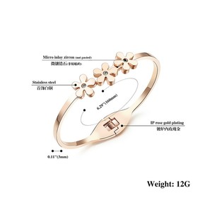 316L Rvs Manchet Rose Gold Triple Bloem Vrouwen Bangle - Product Image 5