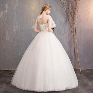 Primavera Nueva Moda Corto Flare Bell Manga <span class=keywords><strong>Vestidos</strong></span> <span class=keywords><strong>de</strong></span> <span class=keywords><strong>novia</strong></span> Simple O-cuello con cordones Volver Vestido <span class=keywords><strong>de</strong></span> <span class=keywords><strong>novia</strong></span> - Product Image 3