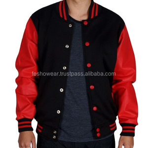 Mens Custom Letterman Wool Varsity <b>Jacket</b> Black <b>Red</b> OEM ODM Winter Streetwear with Stand Collar Hooded Front Logo Wholesale - Product Image 1