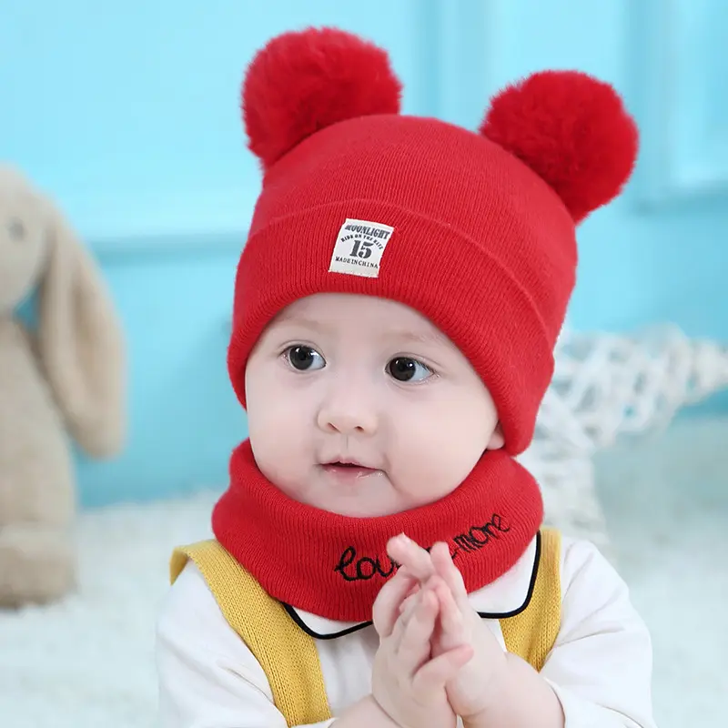 Topi Pom Pom Bulu Lucu untuk Anak-anak, Topi Syal Bayi Pom Pom Bulu Lucu Khusus, Topi Syal Bayi Hangat Anak Laki-laki dan Perempuan