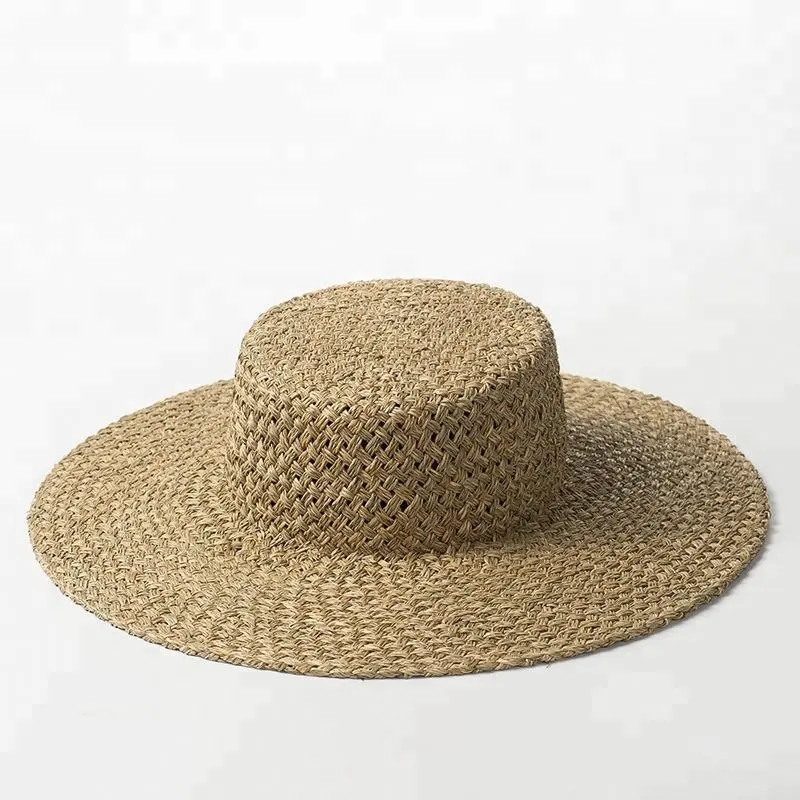 2022ร้อนขายฤดูร้อนมือทอหญ้าทะเลหมวกฟางธรรมชาติ Boater หมวกออกแบบรูปแบบการเดินทางชายหาดหมวกกันแดด