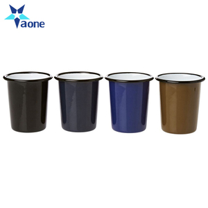 Benutzer definierte Logo gedruckt Werbe geschenke <span class=keywords><strong>Solid</strong></span> <span class=keywords><strong>White</strong></span> Emaille Cup mit schwarzem Rand Emaille Tassen ohne Griff Großhandel