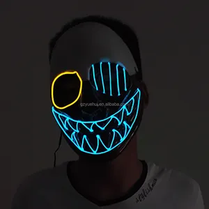 Masker Badut Topeng Badut LED Neon Fleksibel, Topeng Kawat EL Bersinar, Lampu Neon LED, Masker Rave untuk Perlengkapan Pesta Karnaval