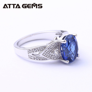 925 de plata esterlina Diente de forma Oval de oro blanco anillo de zafiro azul para los hombres y las mujeres boda banda - Product Image 5
