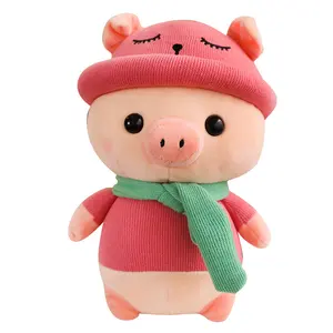 50cm plush toy rosa macio porco bonecas fofas com chapéu e lenço para crianças