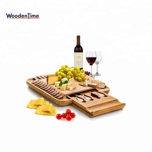 multifunción al por mayor orgánico ecológico sándwich de bambú tabla de cortar <span class=keywords><strong>queso</strong></span> con deslizable cuchillo utensilios conjunto - Product Image 1