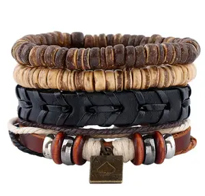 High Quality Coconut Shell Bracelet Leather Jewelry Multi Layer Men's Simple Retro Woven Leather Bracelet