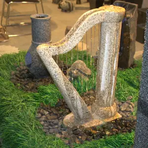 Harp Design Outdoor Decorative Big Natural Granite Stone Modern Garden Fountain