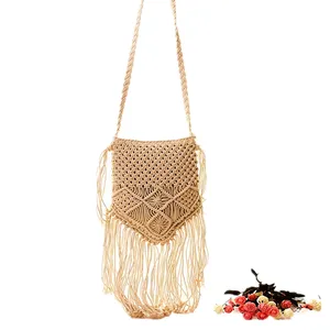 Women Boho Crochet Crossbody knitted Handbag With Tassels Handmade Summer Beach Purse Bag