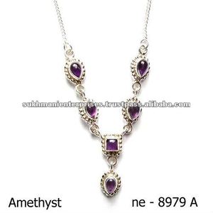 Collier de pierres semi-précieuses améthyste en argent sterling 925 - Product Image 1