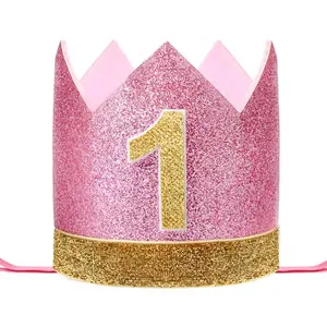 2019 Headwear 4 ''Princess Crown Chunky Glitter Boy/Girl 1st 1/2th Birthday Crown Party Headband For Girls Hat Hair Accessories