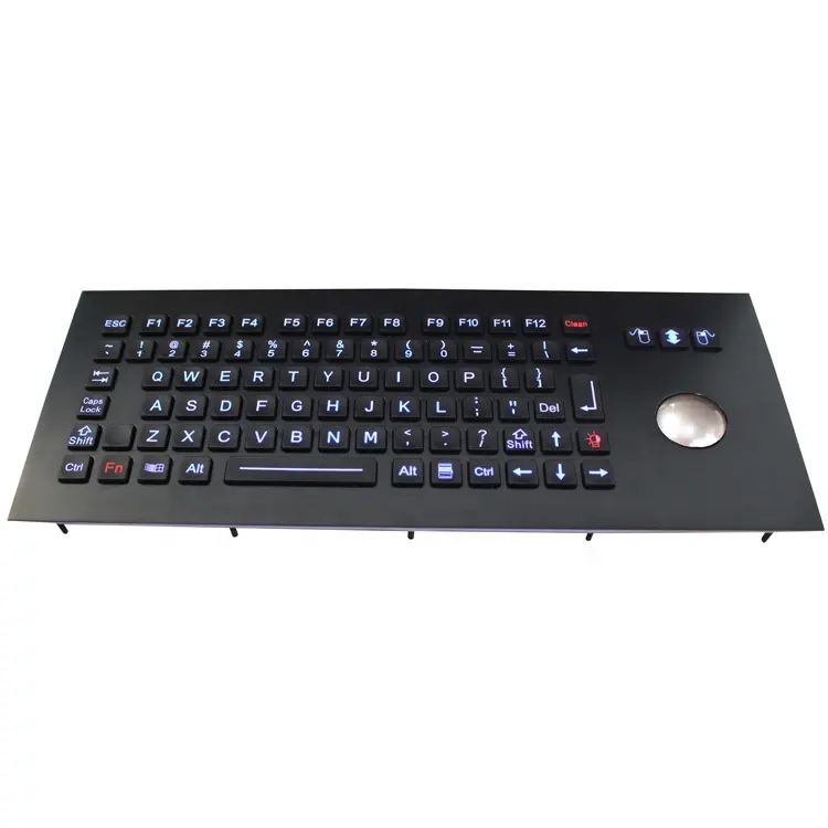 Waterproof marine rugged metal backlight keyboard with 800DPI resolution trackball and polymer keys