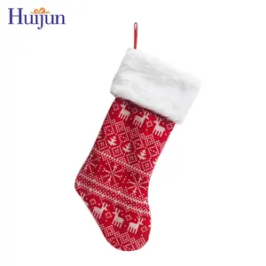 Vente en gros de grandes chaussettes en peluche de renne rouge, tricotées pour noël, cadeaux de nouvel an, fête de noël, maison