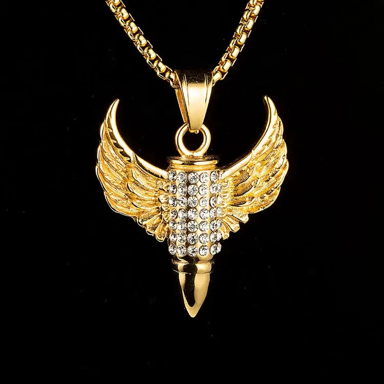 Marlary 18K Plaqué Or Punk Balle Avec Des Ailes D'ange Pendentif Cz Micro Pavé Bijoux