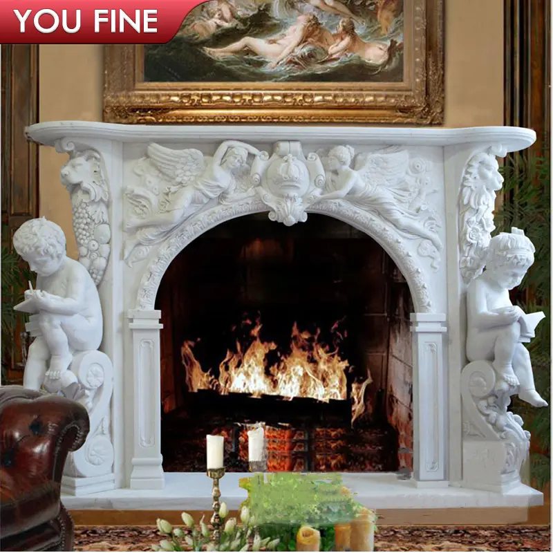 Indoor Wit Decoratieve Hand Gegoten Steen Marmeren Open Haard Mantels Surround