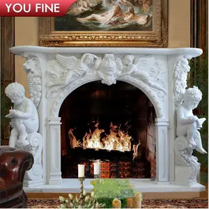 Fireplace Mantel Marble Indoor White Decorative Hand Cast Stone Marble Fireplace Mantels Surround