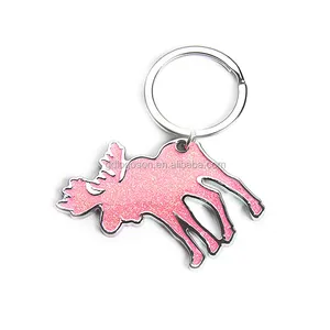 Souvenir portachiavi con renne a forma di animale dal Design carino portachiavi con alce glitterato rosa portachiavi con ciondolo finlandia