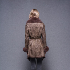 Wholesale Stylish Fox Fur Trimming Overcoat Women <strong>Lambskin</strong> <strong>Leather</strong> <strong>Jacket</strong> - Product Image 5