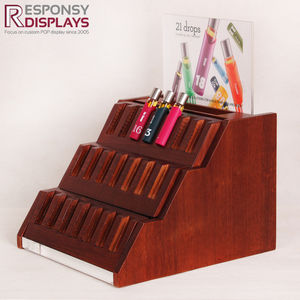 Estante de exhibición de encimera escalonado de madera maciza con diseño de rejilla multicapa para escaparate de botellas de aceite esencial en tienda minorista - Product Image 2