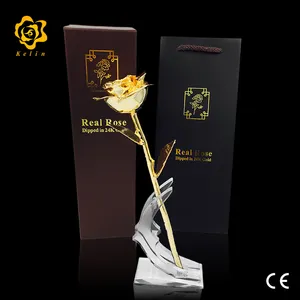 24k Gold Überzogen Echt Rose mit geschenk box Display Stand und tasche und zertifikate Für Valentines Tag und Home dekoration