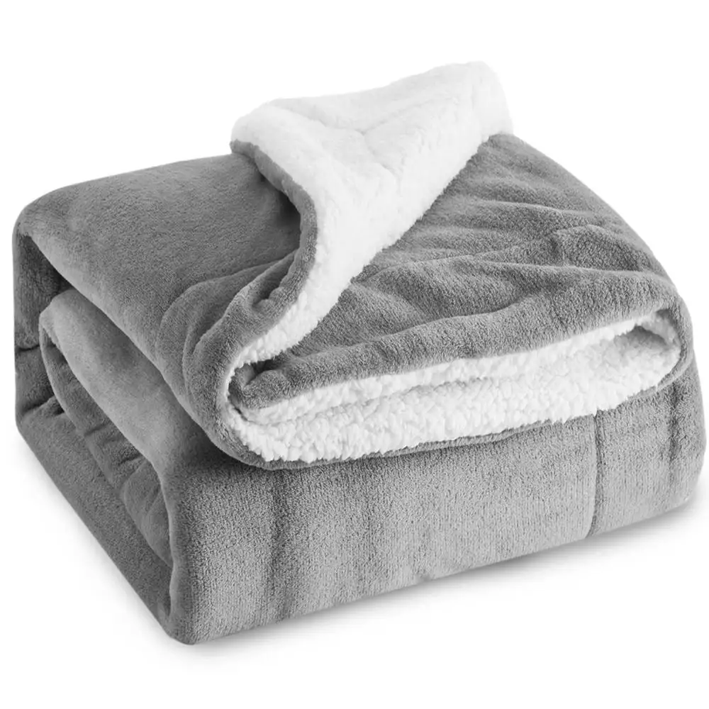 Sherpa Fleece Blanket Throw Size Grey Plush Throw Blanket Fuzzy Soft Blanket