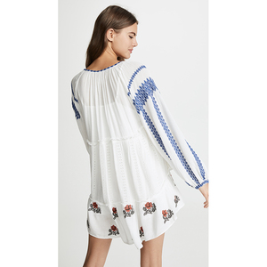 Brand Designed <strong>White</strong> Embroidery Blouse <strong>Dress</strong> <strong>for</strong> <strong>Women</strong> <strong>Plus</strong> <strong>Size</strong> A-Line Casual Lantern Sleeves Deep V-Neck Natural Waistline - Product Image 4
