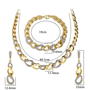 VANFI Wholesale Fashion 2 Tone Gold Plated Alloy Tennis Necklace Earring Bracelet Set With Rhinestone For Parties Engagement