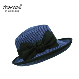 Chicas de promoción Plegable Negro Bowknot Bowler <span class=keywords><strong>Sombrero</strong></span> de <span class=keywords><strong>Paja</strong></span> - Product Image 4