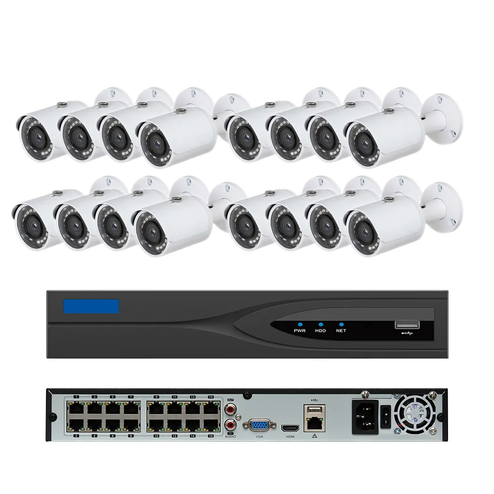 16 channel NVR kit with 16 ip cameras system in 5 megapixel or 4K 8 megapixel