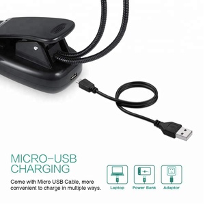 Lampe de lecture LED rechargeable à clipser <span class=keywords><strong>avec</strong></span> protection oculaire, 3 niveaux de luminosité, lampe USB - Product Image 5