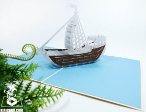 3D Cadeau de Voeux Souvenir Papier Brun Folk Art Voilier Fait Main Pop up Carte Vacances Décoration Transport Du Vietnam - Product Image 4