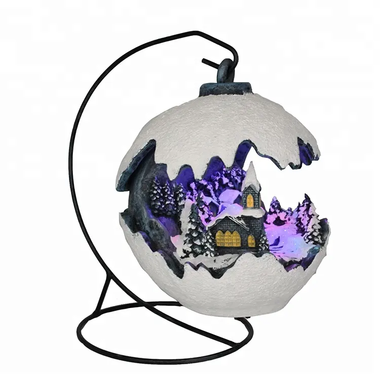 Navidad hängendes kugelförmiges Musical Led beleuchtet Weihnachts harz Weihnachts dorf Figur Weihnachts dorf Häuser