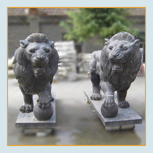 Statue de lion de <span class=keywords><strong>marche</strong></span> sculptée en <span class=keywords><strong>marbre</strong></span> noir décorée d'une grande porte d'entrée extérieure à vendre - Product Image 3