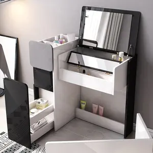 Yatak odası mobilyası depolama tasarımı siyah ve beyaz MDF Dresser Modern makyaj masası tasarımları ayna