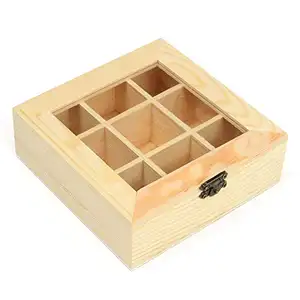 Wholesale 9 Compartments Square Natural Unfinished Wood Twinings Tea Box