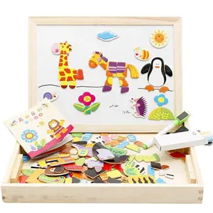 Лидер продаж, детский Магнитный художественный мольберт, игра-головоломка с животными, деревянная обучающая игрушка для Монтессори