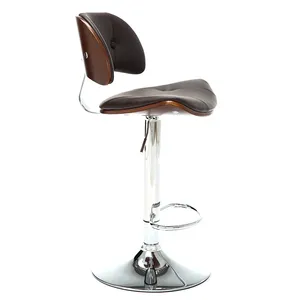 Apollo OK-BS006 chapa de nogal curvada altura ajustable de cuero moderno silla taburete de Bar