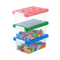 SHIMOYAMAプラスチックキッズおもちゃチェストレンガ収納ボックス子供おもちゃレンガビンオーガナイザーピンクの蓋付き