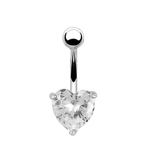 argento placcato oro rosa cuore cubic zirconia polo impostazione ombelico anelli ombelico