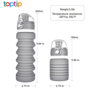 Nieuwe Ontwerp Sport <span class=keywords><strong>Water</strong></span> Fles Bpa Gratis Met Siliconen, Opvouwbare Shaker <span class=keywords><strong>Water</strong></span> Fles <span class=keywords><strong>500Ml</strong></span> - Product Image 2