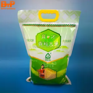 Custom Food Grade Stand-Up Rice Bags 1kg/2.5kg/5kg Clear or Vacuum Disposable with Punch Hole Handle On Top