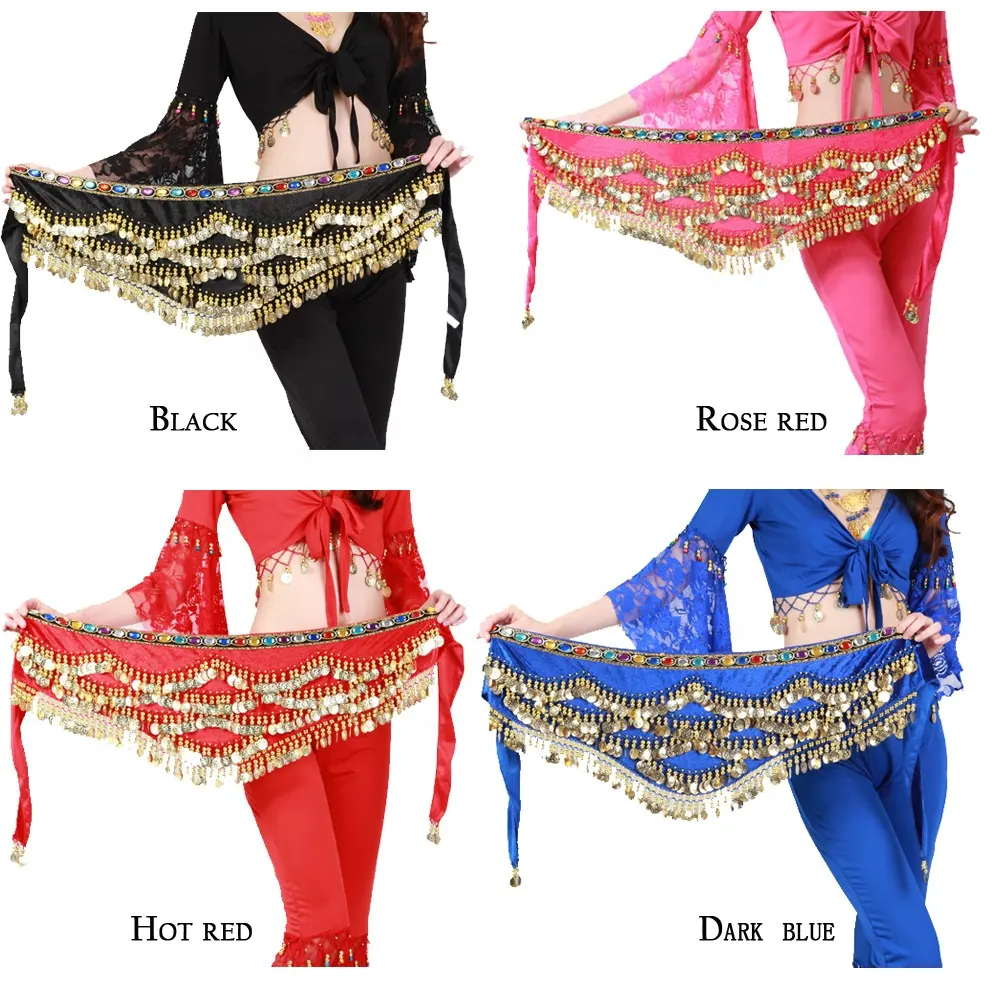 Bestdance Belly Dance Velvet & Golden Coins Belt Dancer Hip Skirt Scarf Wrap 4 colors