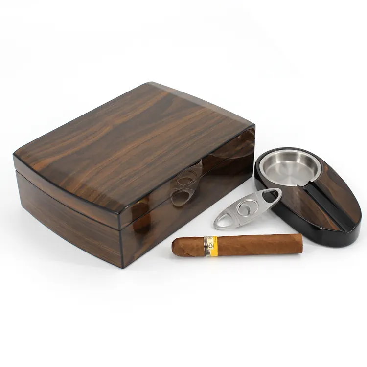 Set Hadiah Aksesori Cerutu Kayu, Set Humidor dengan Hygrometer Humidifier, Set Hadiah Kotak Rokok Kayu Paket Desktop