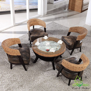 2016 nuevo diseño moderno rattan jacinto de agua tienda de café de madera mesas y sillas colocadas - Product Image 1