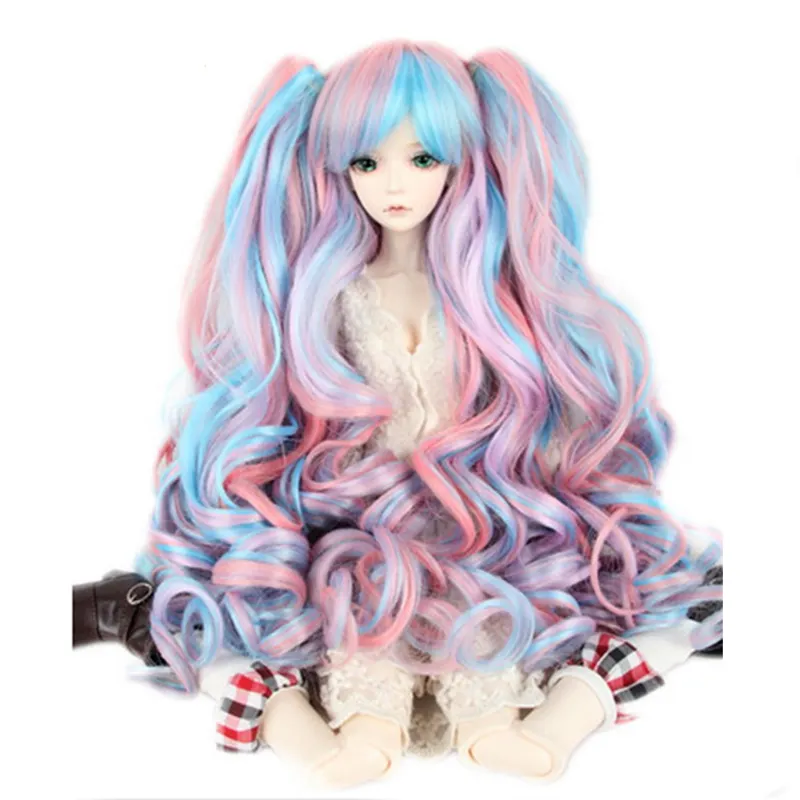 Más Populares dulce rosa azul lolita rizado 1/3 BJD muñeca pelucas de cabello