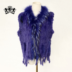 Warna Coklat alami Rajutan Nyata Bulu Rakun dan Kelinci Womens Rompi - Product Image 3